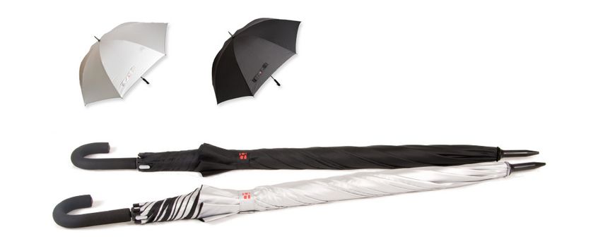 Stor solid paraply i golfstørrelse - Ø150 cm. Metallic eller sort.