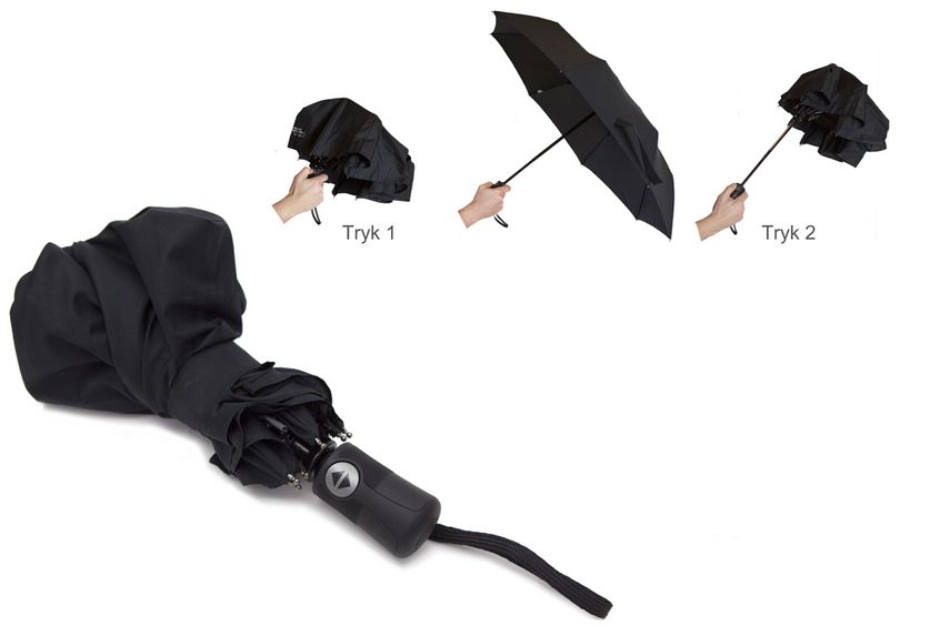 Paraply med smart funktion, der klapper paraply sammen efter brug.